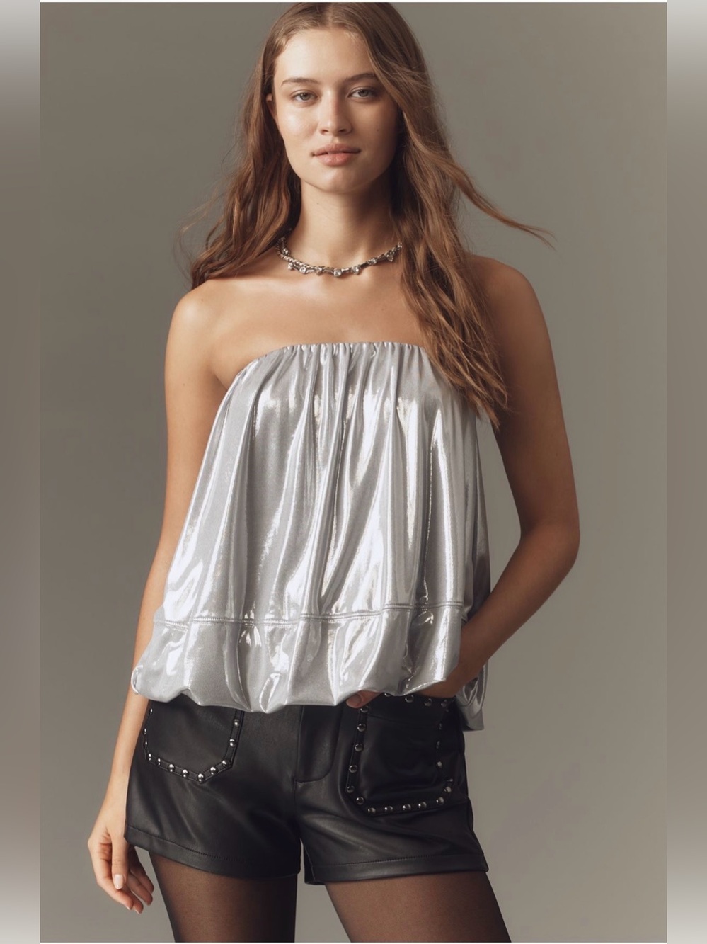 Anthropologie Maeve Shine Strapless Bubble Top